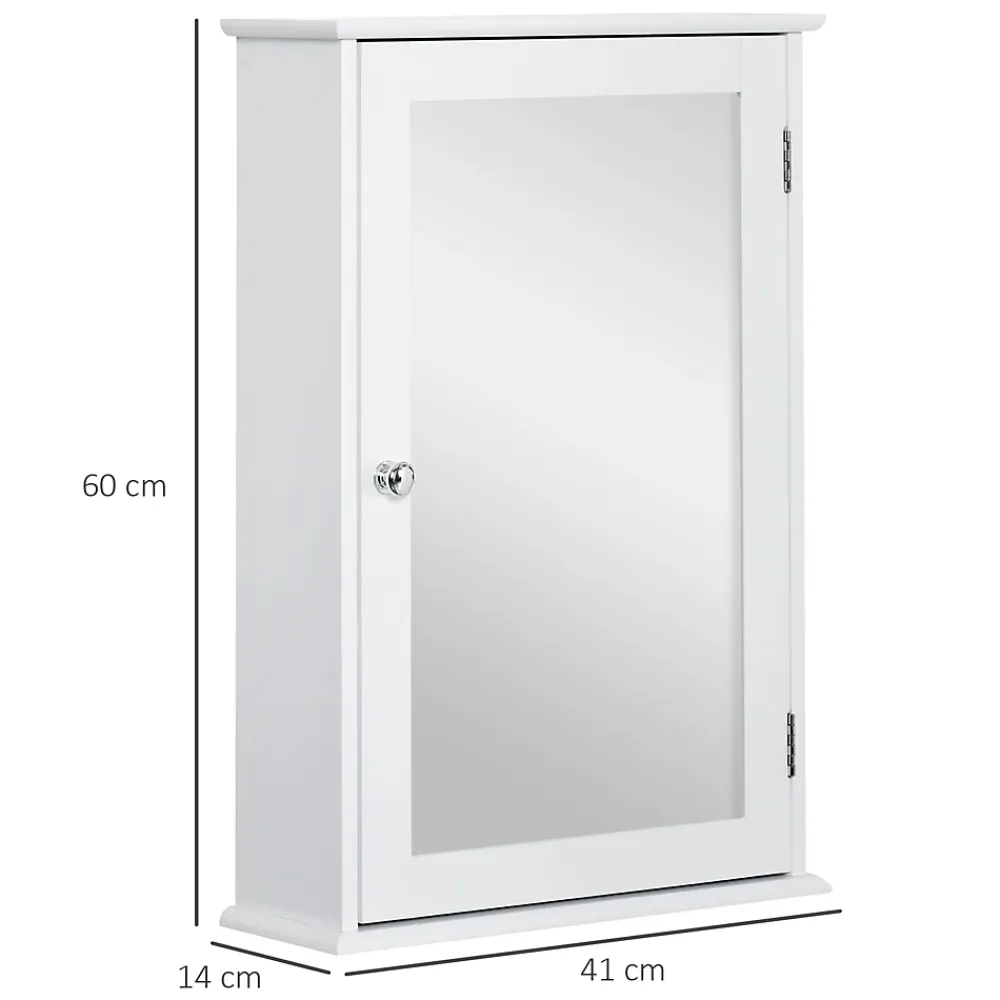 Armoire De Salle De Bains|kleankin Armoire murale de salle de bain avec miroir - armoire à glace - placard de rangement toilettes - 1 porte, 2 étagères - blanc