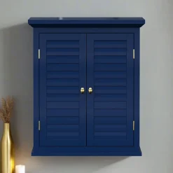 Armoire De Salle De Bains|Teamson Home Armoire murale de salle de bain en effet bois bleu avec 2 portes