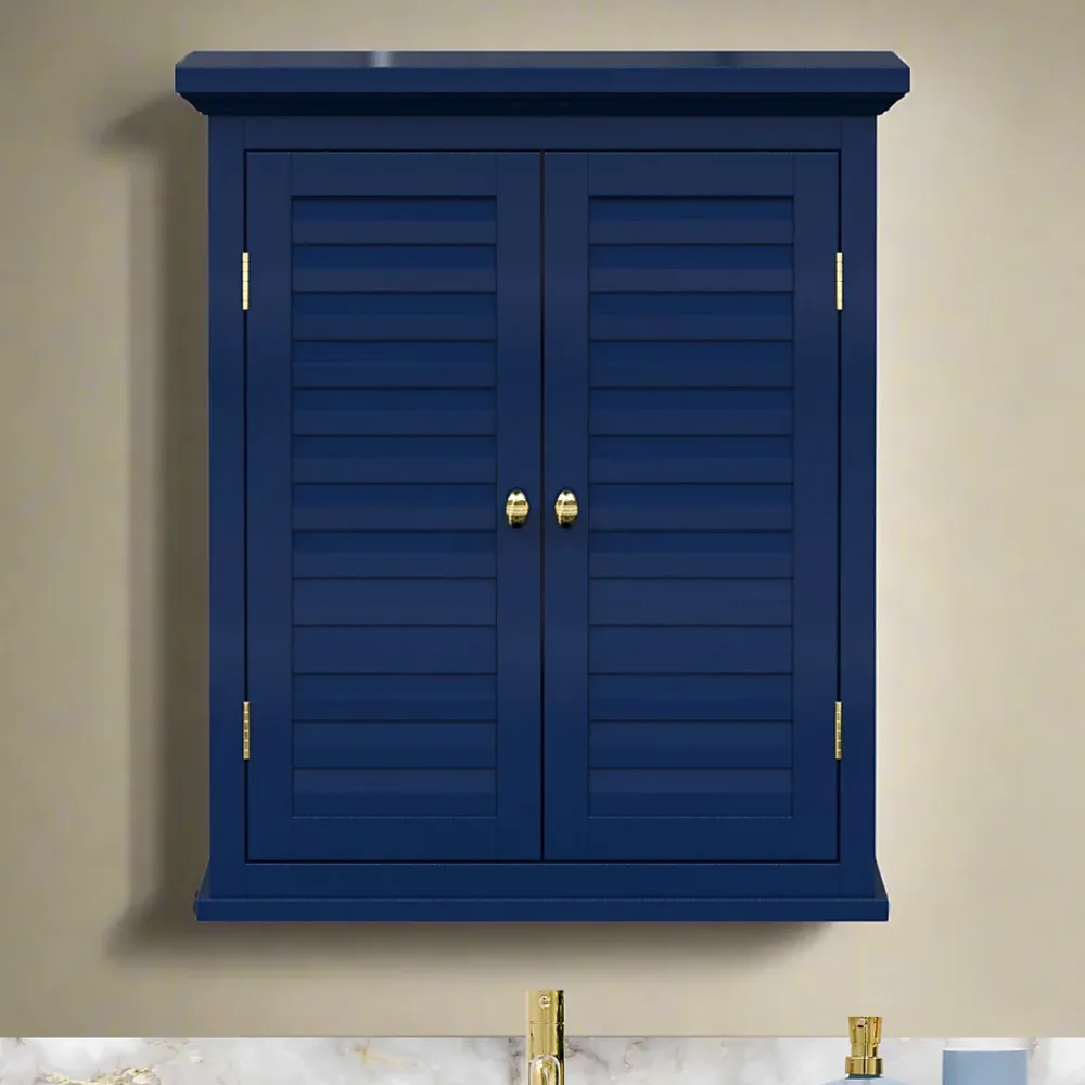 Armoire De Salle De Bains|Teamson Home Armoire murale de salle de bain en effet bois bleu avec 2 portes