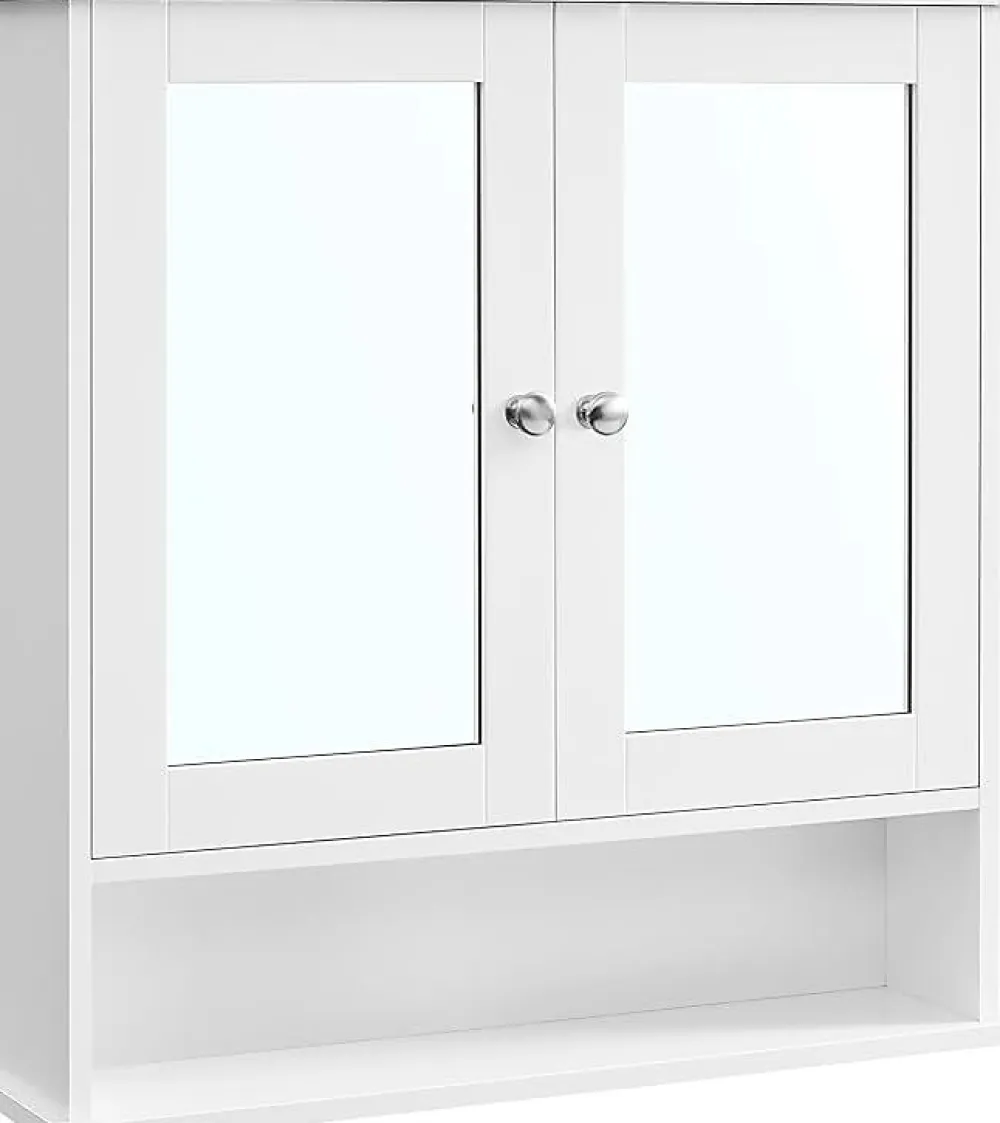 Nature Pro Armoire Murale, Meuble Salle de Bain, Placard de Rangement, Armoire Suspendue, 2 Portes-miroir et Compartiment Ouvert