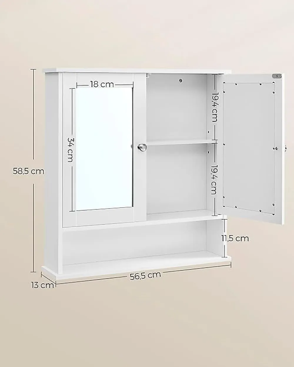 Nature Pro Armoire Murale, Meuble Salle de Bain, Placard de Rangement, Armoire Suspendue, 2 Portes-miroir et Compartiment Ouvert
