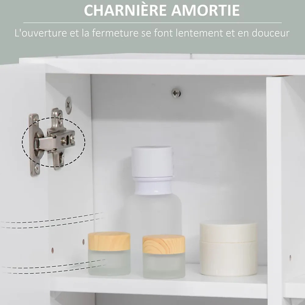 Armoire De Salle De Bains|kleankin Armoire murale miroir de salle de bain - 2 portes, étagères, niche - dim. 54L x 15,2l x 55,3H cm - MDF blanc