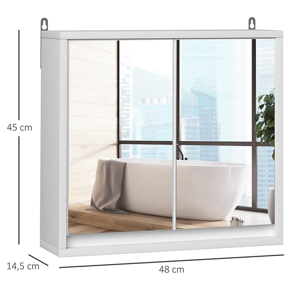 Armoire De Toilette|Homcom Armoire murale miroir salle de bain 2 étagères dim. 48L x 14l x 45H cm panneaux particules MDF blanc
