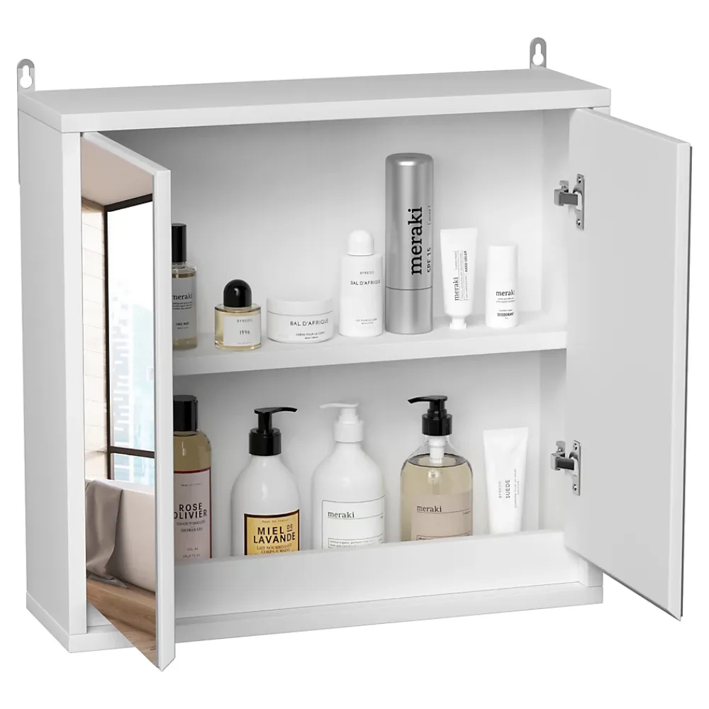 Armoire De Toilette|Homcom Armoire murale miroir salle de bain 2 étagères dim. 48L x 14l x 45H cm panneaux particules MDF blanc