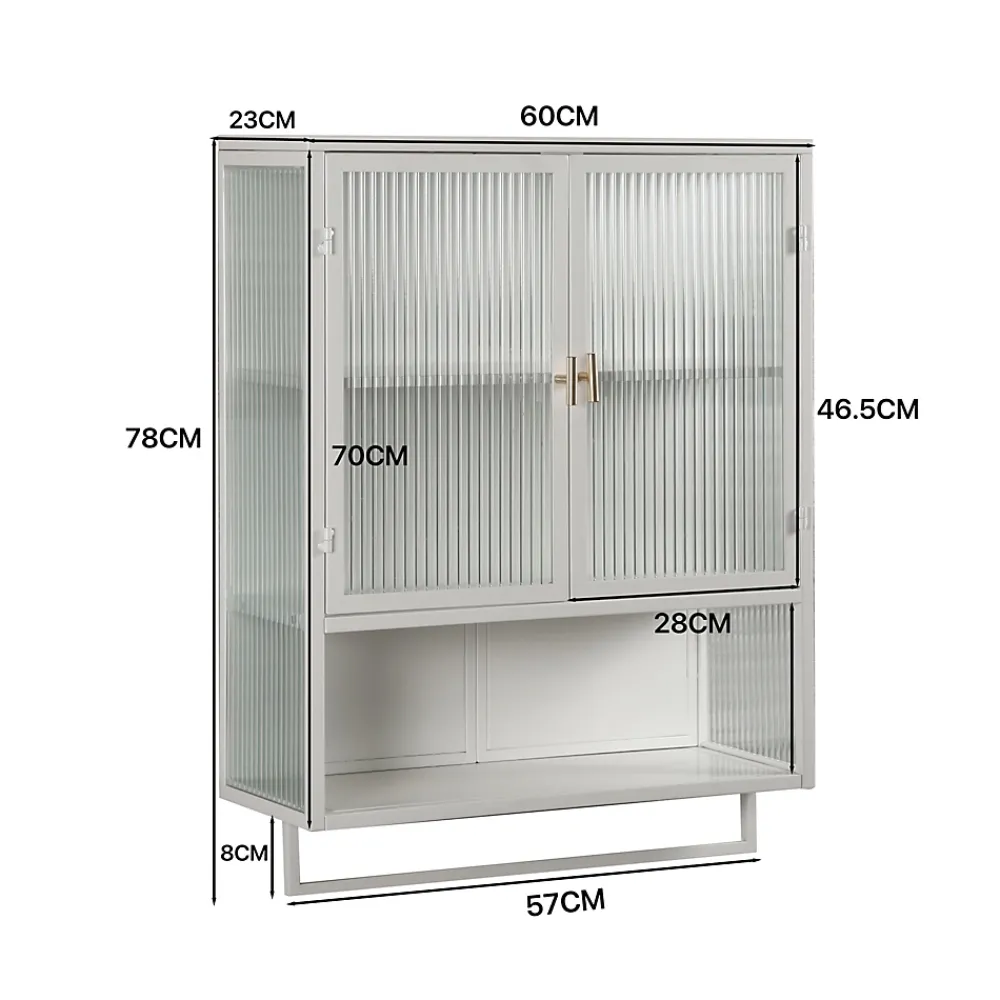 Armoire De Salle De Bains|Okwish Armoire Murale Moderne avec Portes Vitrées et Porte-Serviettes, Meuble Mural avec Étagères - 60x23x78 cm - Blanc, Verre+Métal