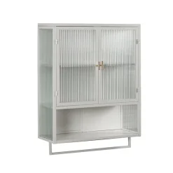 Armoire De Salle De Bains|Okwish Armoire Murale Moderne avec Portes Vitrées et Porte-Serviettes, Meuble Mural avec Étagères - 60x23x78 cm - Blanc, Verre+Métal