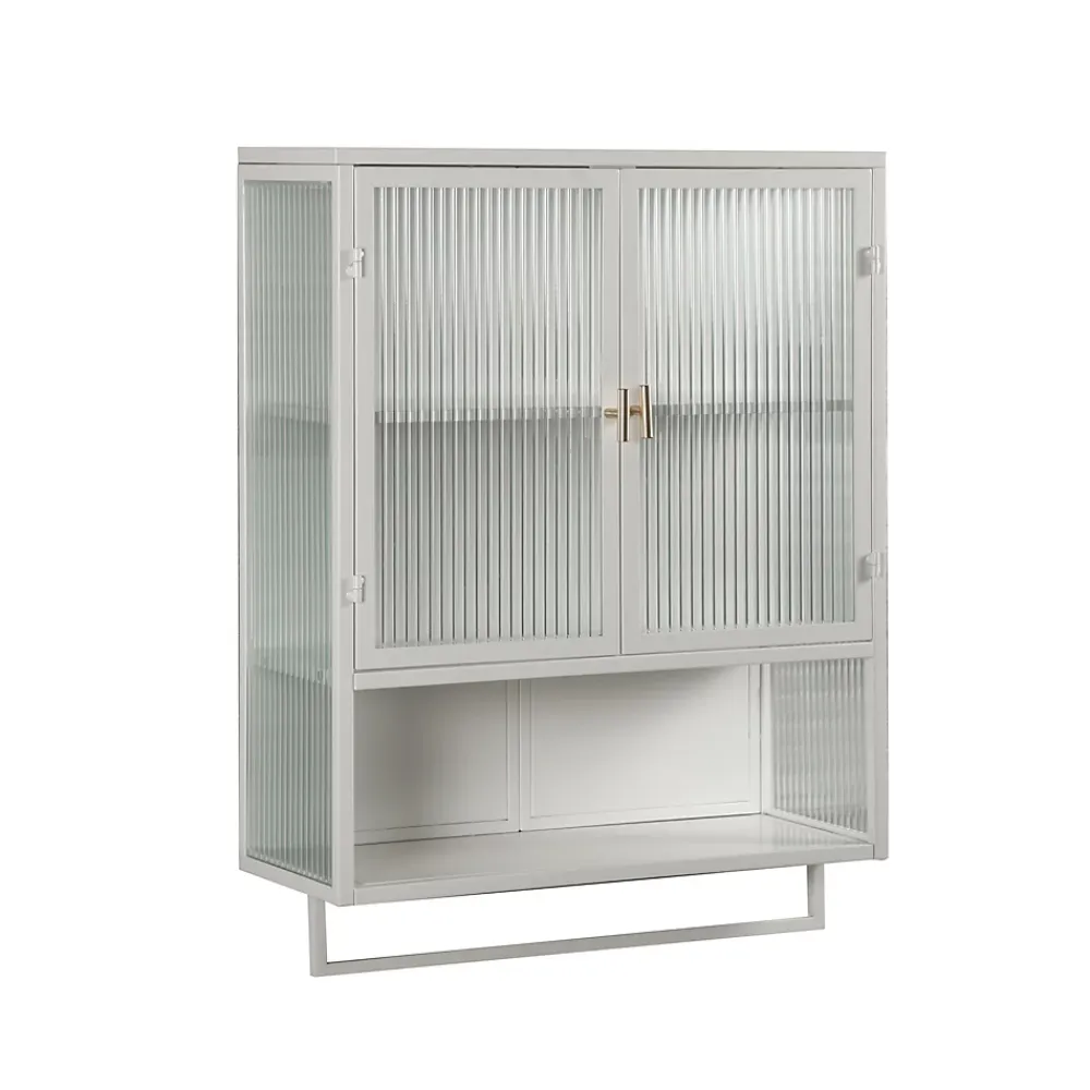 Armoire De Salle De Bains|Okwish Armoire Murale Moderne avec Portes Vitrées et Porte-Serviettes, Meuble Mural avec Étagères - 60x23x78 cm - Blanc, Verre+Métal