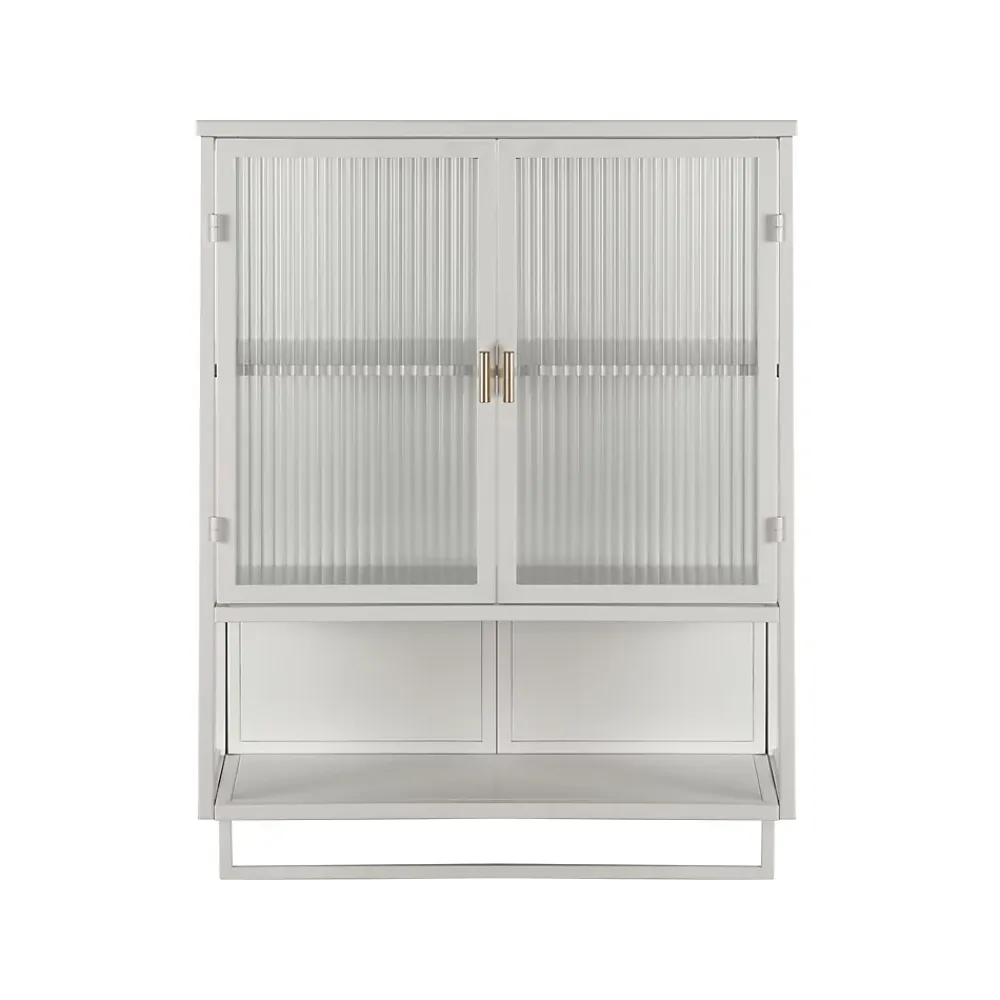 Armoire De Salle De Bains|Okwish Armoire Murale Moderne avec Portes Vitrées et Porte-Serviettes, Meuble Mural avec Étagères - 60x23x78 cm - Blanc, Verre+Métal