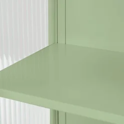 Okwish Armoire Murale Moderne avec Portes Vitrées et Porte-Serviettes, Meuble Mural avec Étagères - 60x23x78 cm - Vert, Verre+Métal