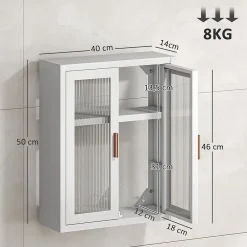 Armoire De Salle De Bains|Homcom Armoire murale métal salle de bain étagère 2 portes acrylique cannelé 40 x 14 x 50 cm blanc doré
