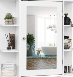 Armoire De Salle De Bains|Meuble De Salle De Bains Faible Profondeur|Giantex Armoire Murale pour Salle de Bain 65 x 17 x 63CM Blanc