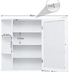 Armoire De Salle De Bains|Meuble De Salle De Bains Faible Profondeur|Giantex Armoire Murale pour Salle de Bain 65 x 17 x 63CM Blanc
