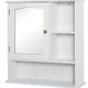 kleankin Armoire murale salle de bain armoire à glace placard de rangement toilettes 1 porte niche + étagères latérales MDF blanc