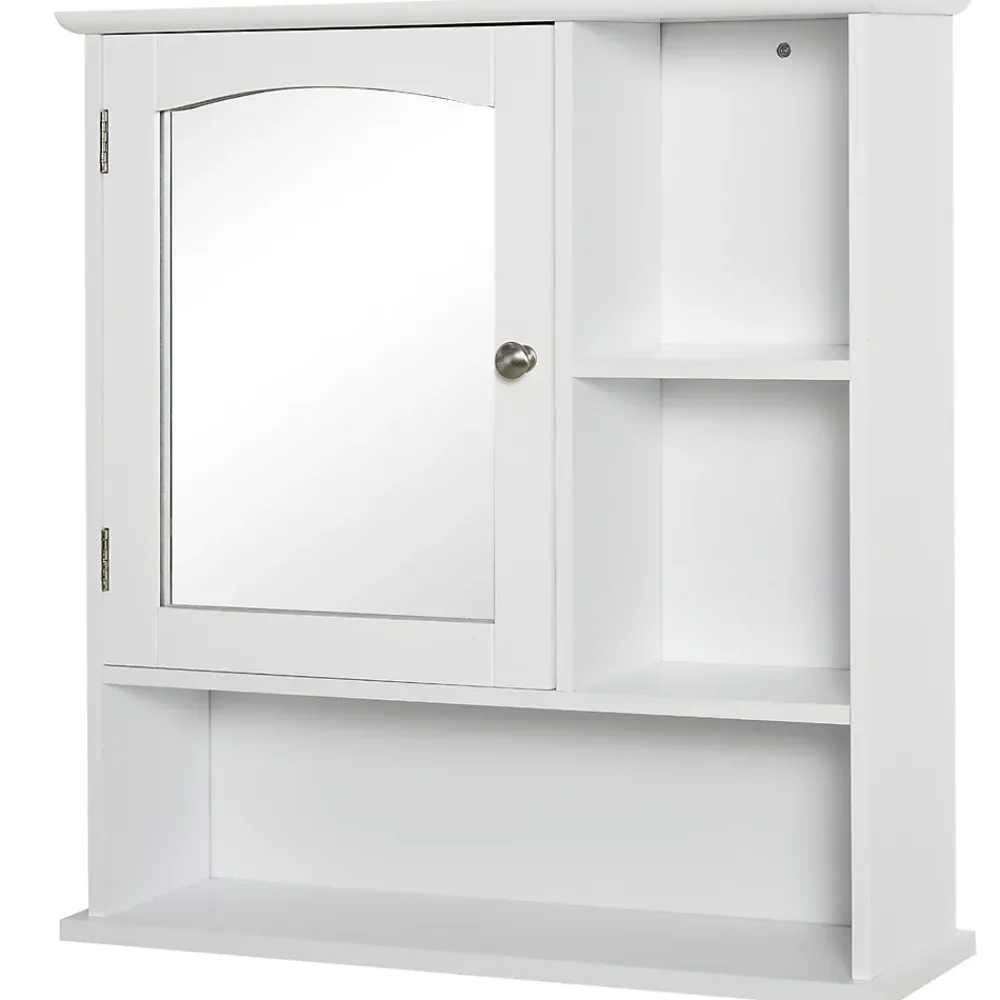 kleankin Armoire murale salle de bain armoire à glace placard de rangement toilettes 1 porte niche + étagères latérales MDF blanc