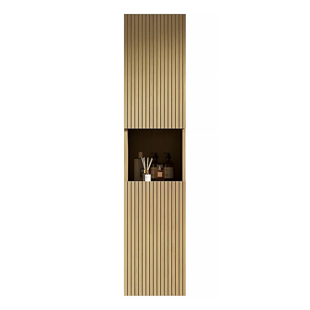 ProximaX Armoire murale salle de bain 160 cm, meuble étroit avec 2 portes et 1 compartiment ouvert, finition bois Corolla