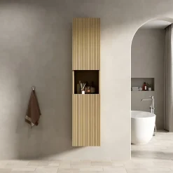 ProximaX Armoire murale salle de bain 160 cm, meuble étroit avec 2 portes et 1 compartiment ouvert, finition bois Corolla