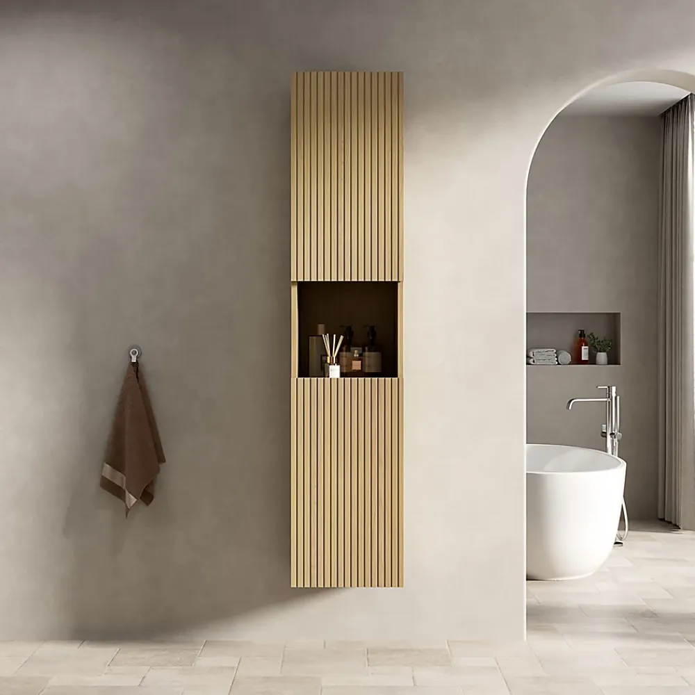 ProximaX Armoire murale salle de bain 160 cm, meuble étroit avec 2 portes et 1 compartiment ouvert, finition bois Corolla