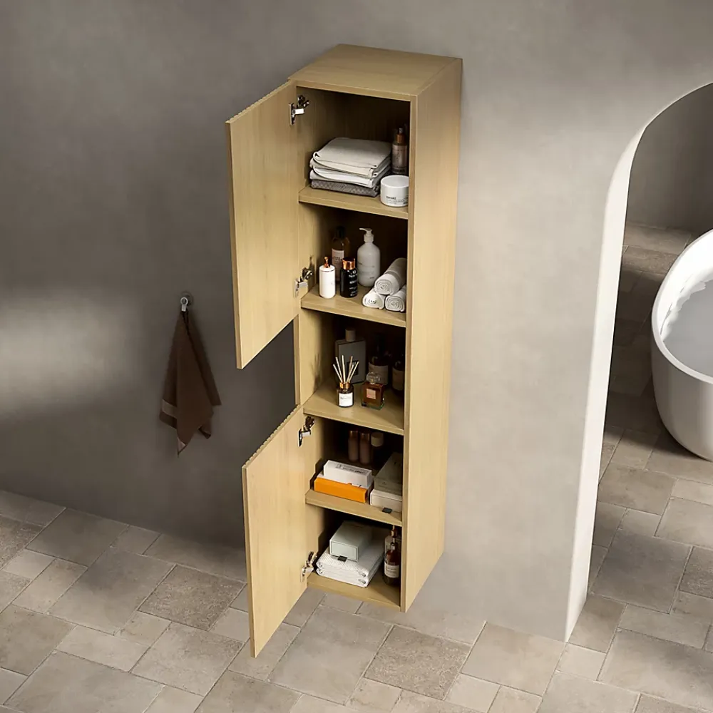 ProximaX Armoire murale salle de bain 160 cm, meuble étroit avec 2 portes et 1 compartiment ouvert, finition bois Corolla