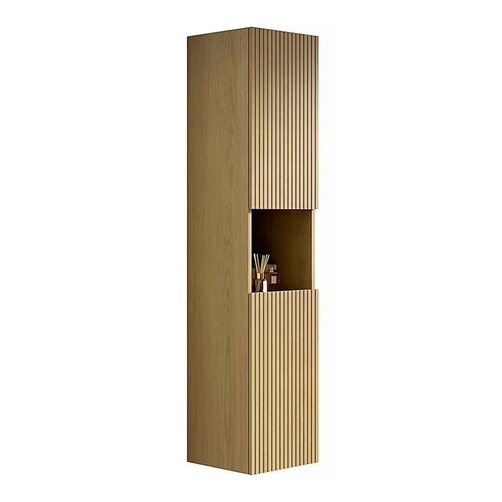 ProximaX Armoire murale salle de bain 160 cm, meuble étroit avec 2 portes et 1 compartiment ouvert, finition bois Corolla