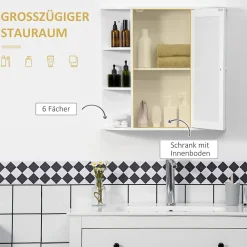Etagère Salle De Bains|ProximaX Armoire murale salle de bain blanche avec miroir, 8 compartiments, meuble suspendu multifonction, 66 x 17 x 63 cm