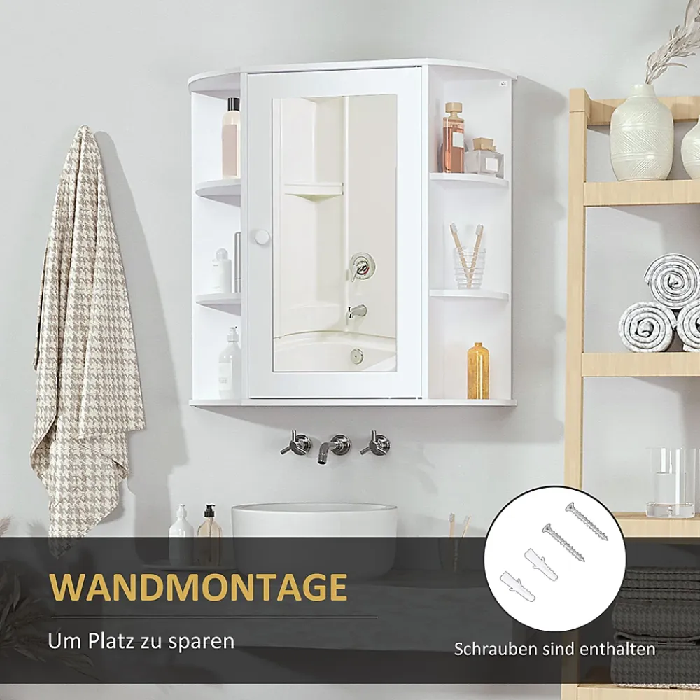 Etagère Salle De Bains|ProximaX Armoire murale salle de bain blanche avec miroir, 8 compartiments, meuble suspendu multifonction, 66 x 17 x 63 cm