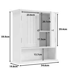 Armoire De Salle De Bains|ProximaX Armoire murale salle de bain blanche à double porte, armoire à pharmacie avec étagères réglables, multi-usage