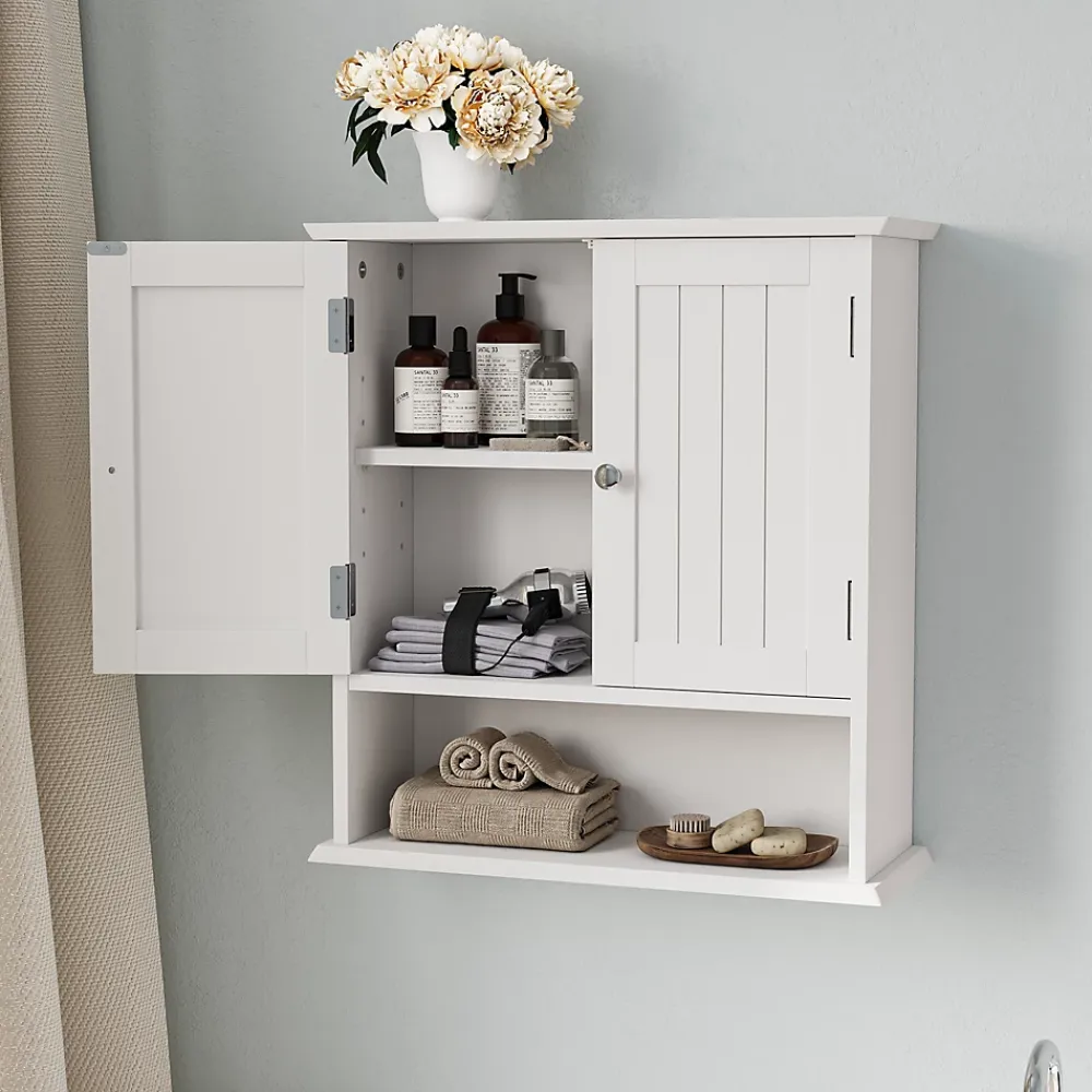 Armoire De Salle De Bains|ProximaX Armoire murale salle de bain blanche à double porte, armoire à pharmacie avec étagères réglables, multi-usage