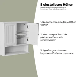 Armoire De Salle De Bains|ProximaX Armoire murale salle de bain blanche à double porte, armoire à pharmacie avec étagères réglables, multi-usage
