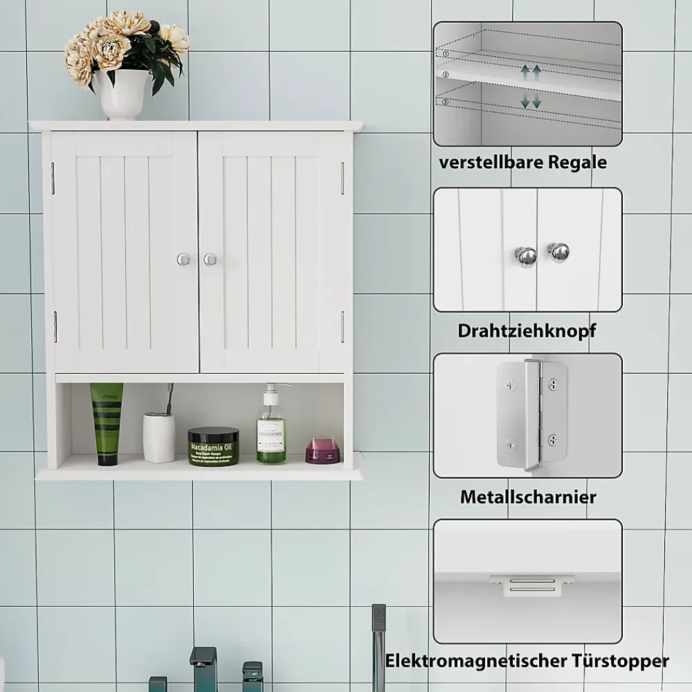 Armoire De Salle De Bains|ProximaX Armoire murale salle de bain blanche à double porte, armoire à pharmacie avec étagères réglables, multi-usage