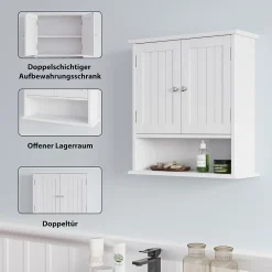 Armoire De Salle De Bains|ProximaX Armoire murale salle de bain blanche à double porte, armoire à pharmacie avec étagères réglables, multi-usage