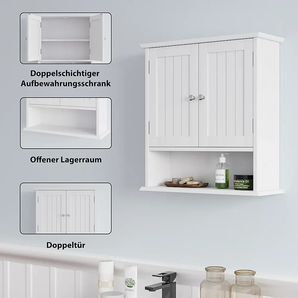 Armoire De Salle De Bains|ProximaX Armoire murale salle de bain blanche à double porte, armoire à pharmacie avec étagères réglables, multi-usage