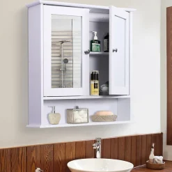Homcom Armoire murale étagère salle de bain 56L x 13l x 58H cm double porte miroir étagère réglable MDF blanc