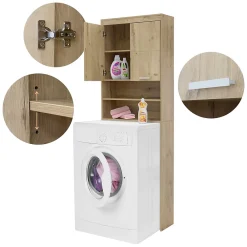 Ml-Design Armoire pour machine à laver 63x24x187 cm armoire haute MDF chêne salle de bain