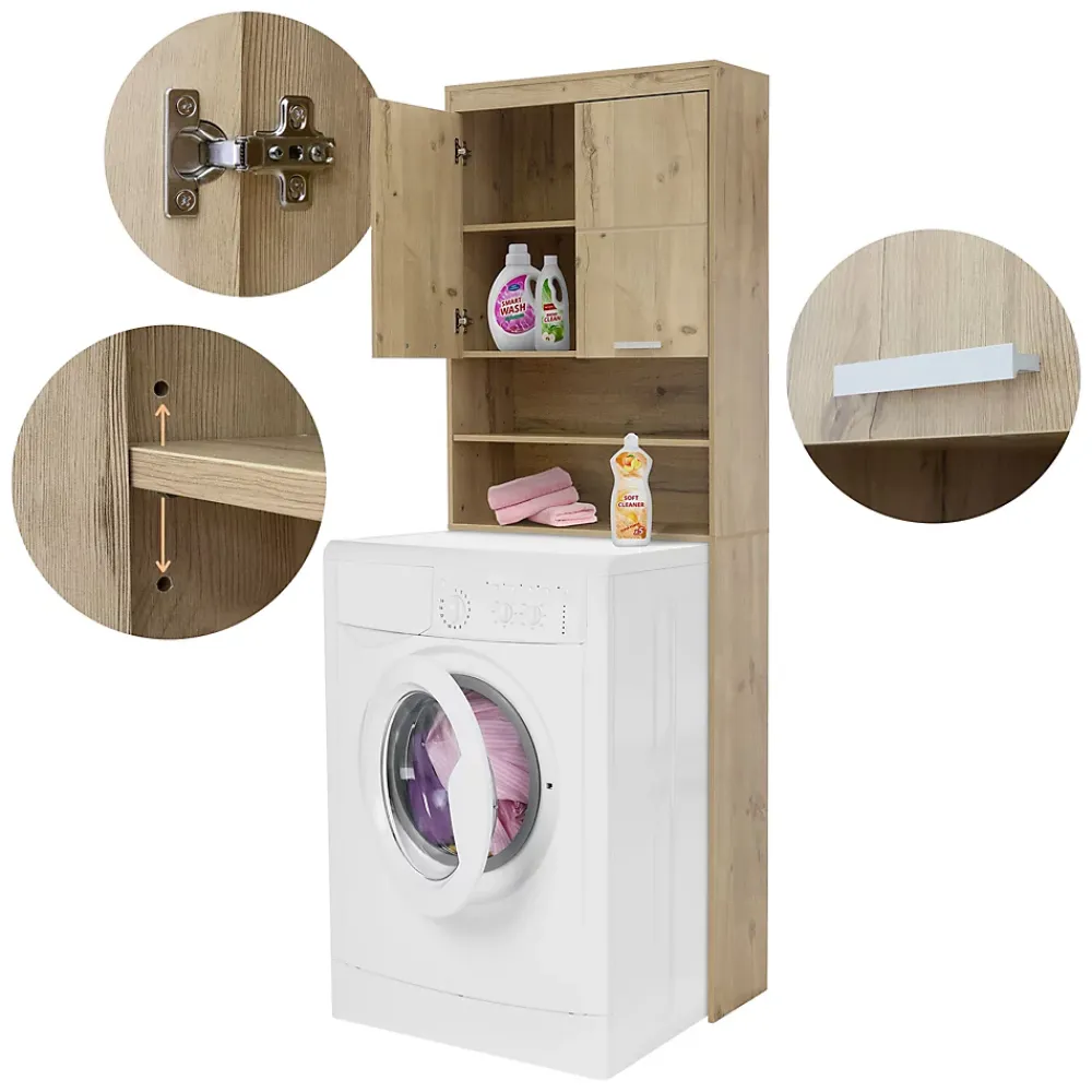 Ml-Design Armoire pour machine à laver 63x24x187 cm armoire haute MDF chêne salle de bain