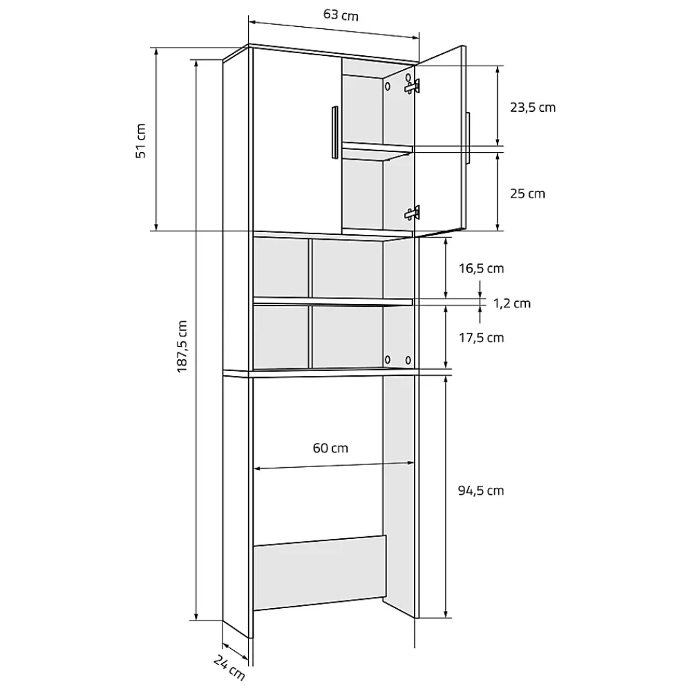 Ml-Design Armoire pour machine à laver 63x24x187 cm armoire haute MDF chêne salle de bain