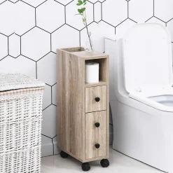 Meuble Wc|kleankin Armoire pour papier toilette - porte-papier toilette - 3 niveaux + sortie papier - aspect chêne clair