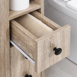 Meuble Wc|kleankin Armoire pour papier toilette - porte-papier toilette - 3 niveaux + sortie papier - aspect chêne clair