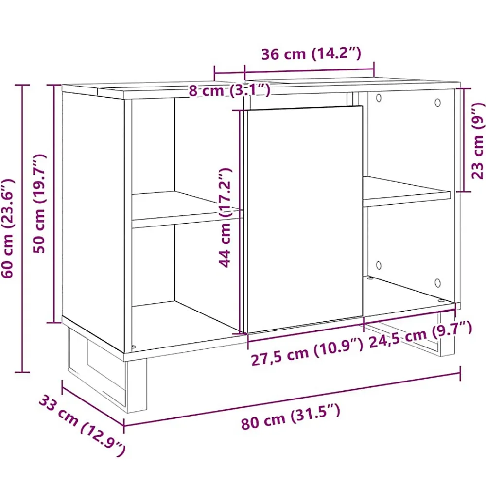 Meuble Wc|Vidaxl Armoire salle de bain chêne sonoma 80x33x60cm bois d'ingénierie