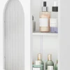 Etagère Salle De Bains|Giantex Armoire Salle de Bain,avec Porte en Verre Trempé Canne, au-Dessus des Toilettes avec Étagère Réglable pour Salon Buanderie, Blanc