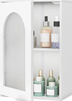 Etagère Salle De Bains|Giantex Armoire Salle de Bain,avec Porte en Verre Trempé Canne, au-Dessus des Toilettes avec Étagère Réglable pour Salon Buanderie, Blanc