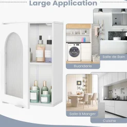 Etagère Salle De Bains|Giantex Armoire Salle de Bain,avec Porte en Verre Trempé Canne, au-Dessus des Toilettes avec Étagère Réglable pour Salon Buanderie, Blanc
