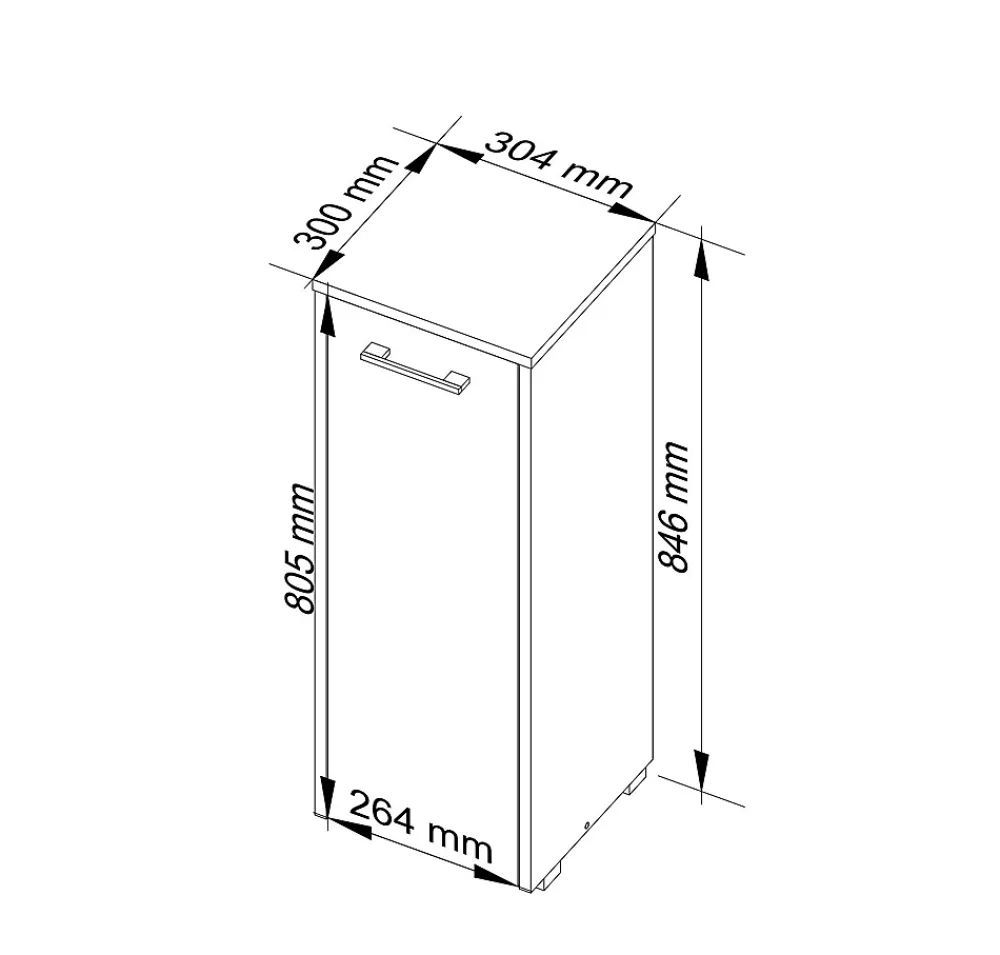 Akord Furniture Factory Armoire salle de bains AKORD FIN accr. au mur Blanche 30 cm 1 porte façade Blanche 2 étagères 30x30x85 cm