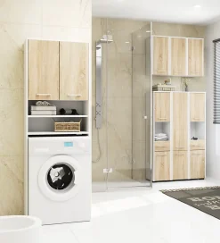 Akord Furniture Factory Armoire salle de bains AKORD FIN Meuble Haut Suspendue Blanche 60 cm 2 portes façade Chêne Sonoma 2 étagères 60x22,5x60 cm