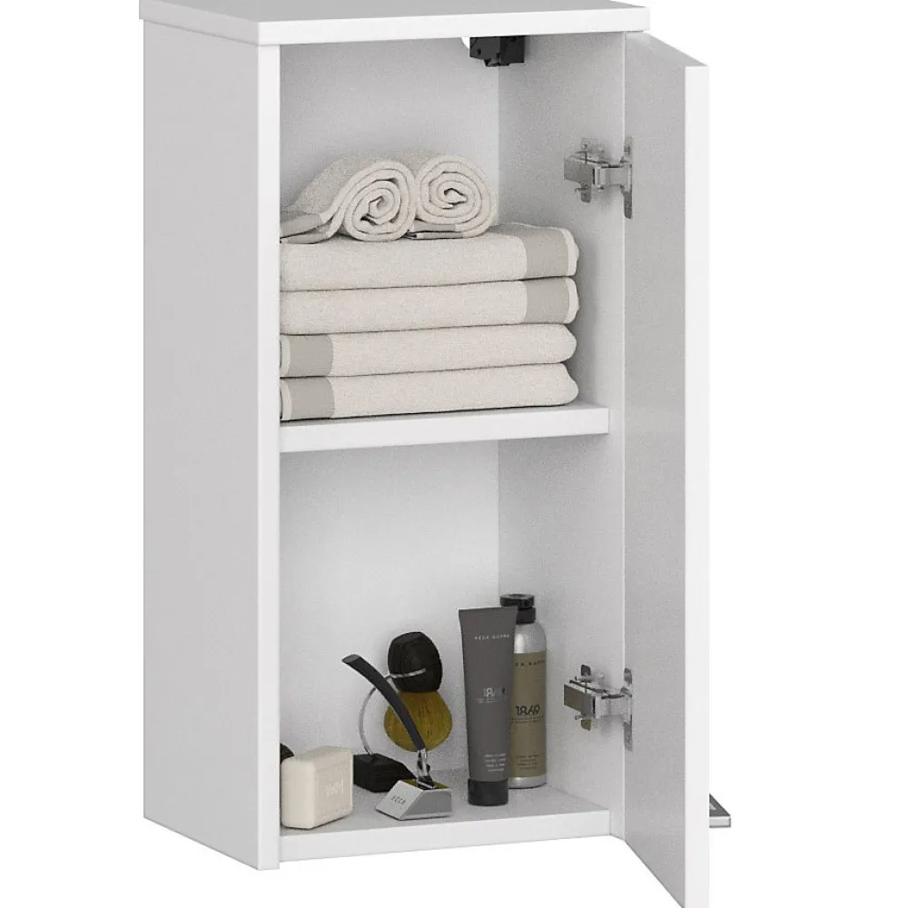 Meuble De Salle De Bains Faible Profondeur|Armoire De Salle De Bains|Akord Furniture Factory Armoire salle de bains AKORD FIN Meuble Haut Suspendue Blanche 30 cm 1 porte façade Blanche 2 étagères 30x22,5x60 cm