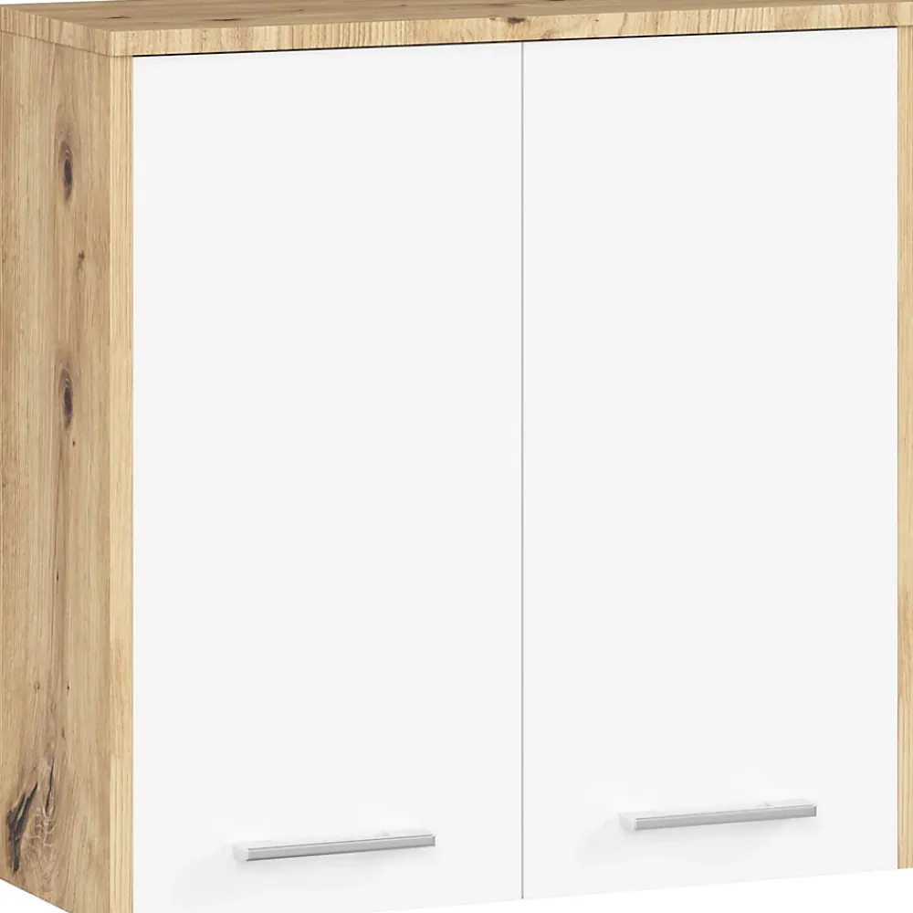 Akord Furniture Factory Armoire salle de bains AKORD FIN accr. au mur Chêne Artisan 60 cm 2 portes façade Blanche 2 étagères 60x22,5x60 cm