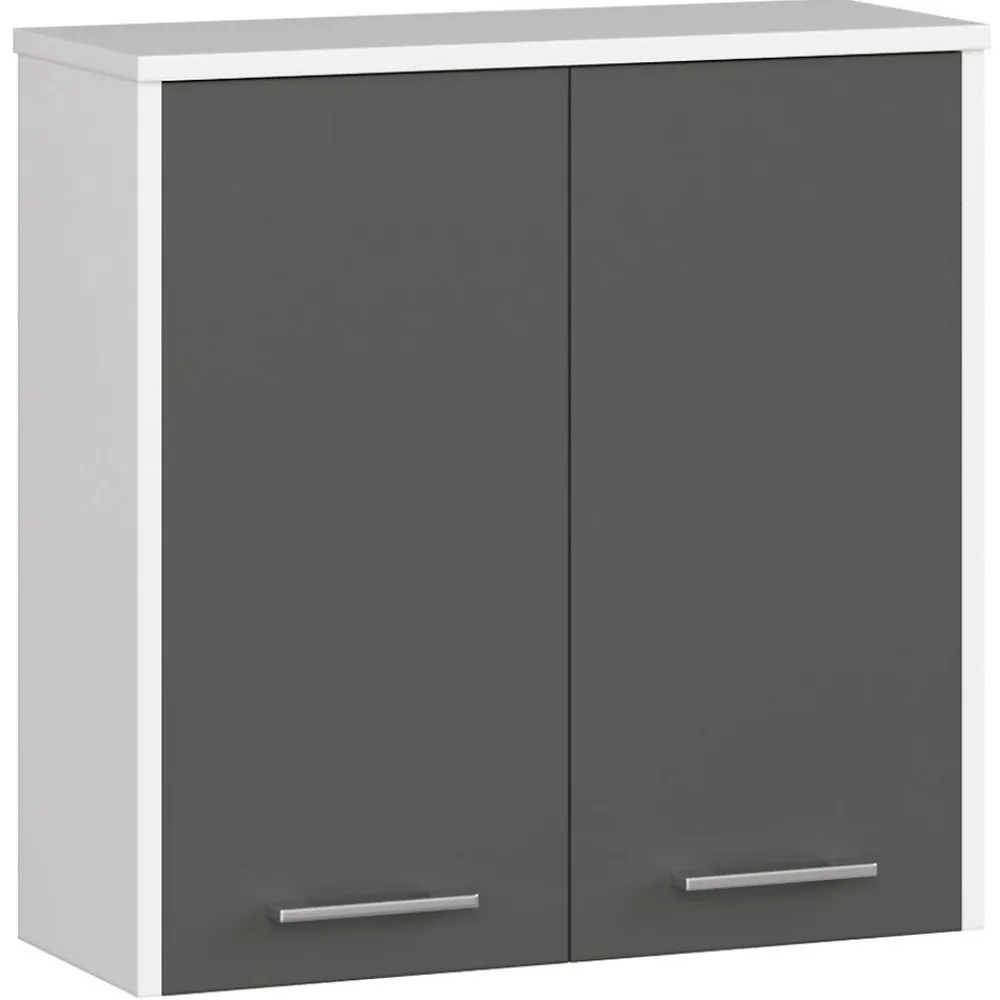 Akord Furniture Factory Armoire salle de bains AKORD FIN Meuble Haut Suspendue Blanche 60 cm 2 portes façade Gris Graphite 2 étagères 60x22,5x60 cm