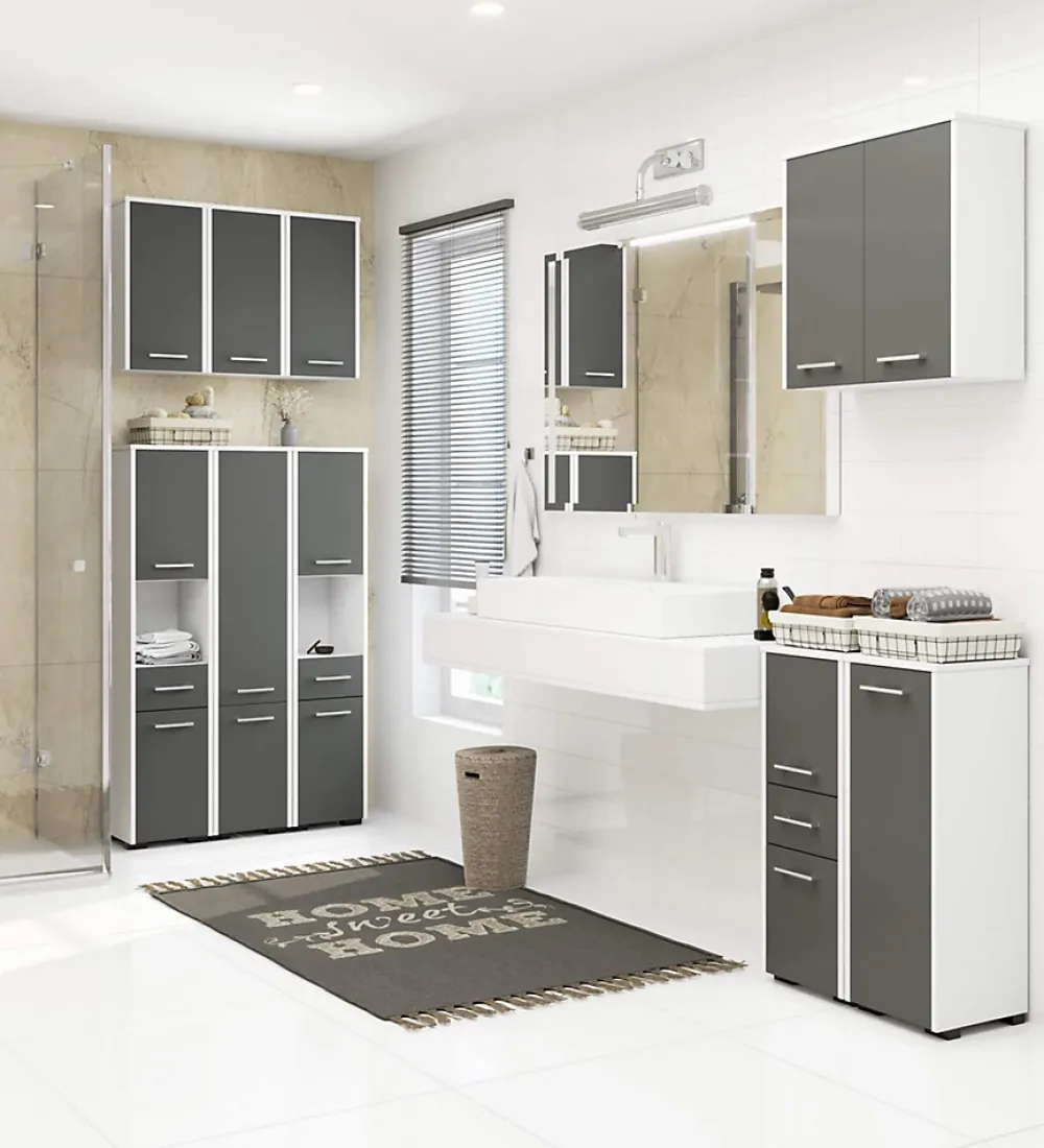 Akord Furniture Factory Armoire salle de bains AKORD FIN Meuble Haut Suspendue Blanche 60 cm 2 portes façade Gris Graphite 2 étagères 60x22,5x60 cm