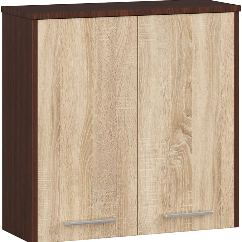 Akord Furniture Factory Armoire salle de bains AKORD FIN Meuble Haut Suspendue Wengé 60 cm 2 portes façade Chêne Sonoma 2 étagères 60x22,5x60 cm