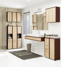 Akord Furniture Factory Armoire salle de bains AKORD FIN Meuble Haut Suspendue Wengé 60 cm 2 portes façade Chêne Sonoma 2 étagères 60x22,5x60 cm