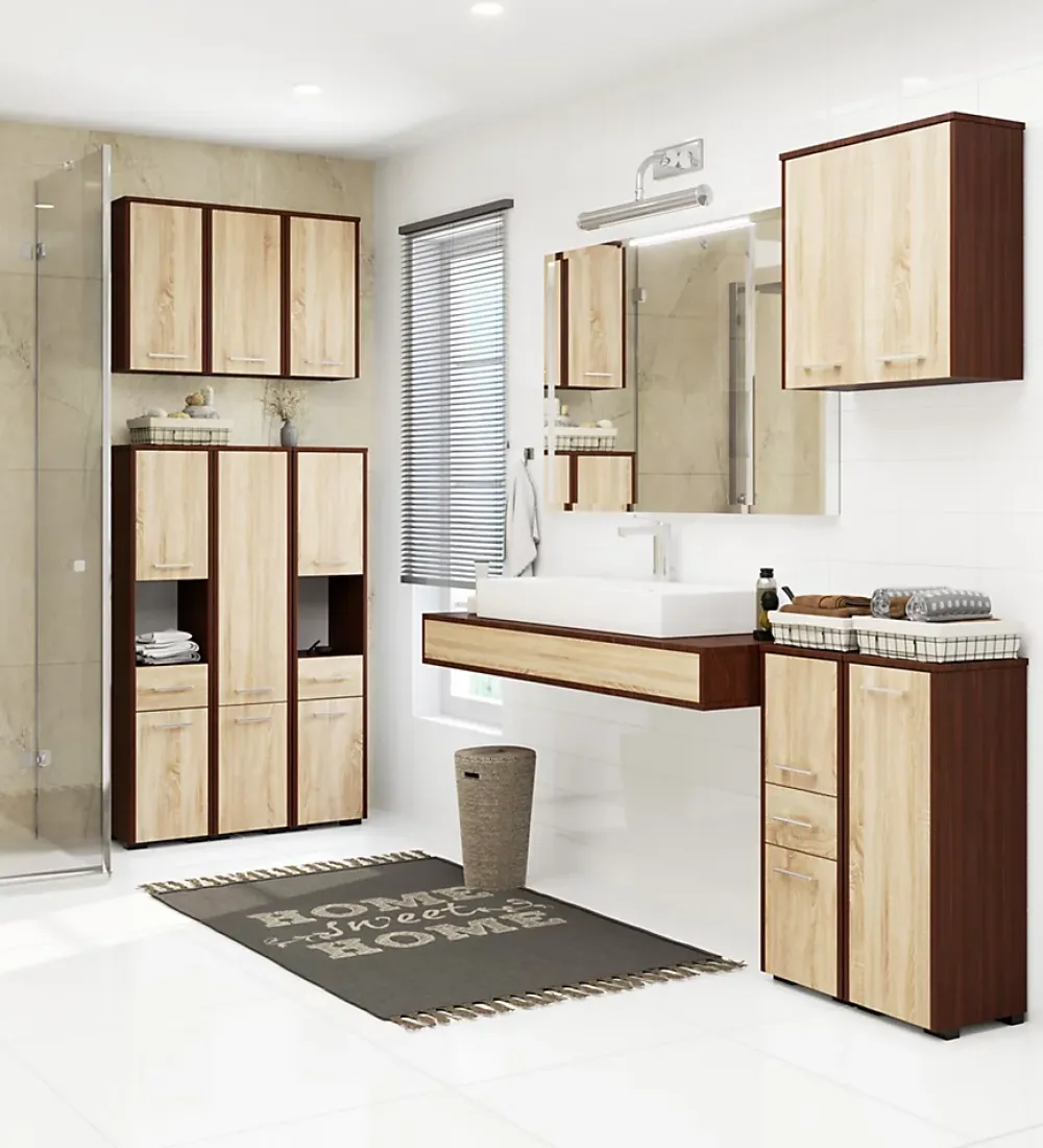 Akord Furniture Factory Armoire salle de bains AKORD FIN Meuble Haut Suspendue Wengé 60 cm 2 portes façade Chêne Sonoma 2 étagères 60x22,5x60 cm